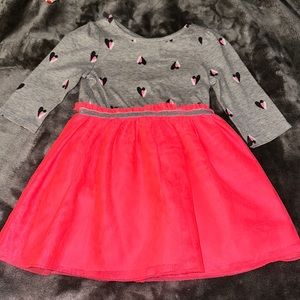 Cat & Jack valentines Heart Long Sleeve Dress w/ Bright Pink Tulle Skirt Size 2T